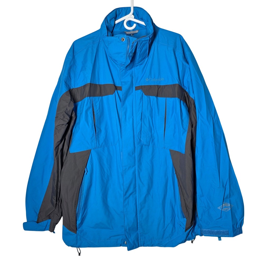 Columbia Mens Interchange Omni-Tech Rain Jacket Blue Gray Large Waterproof Coat